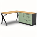 **Technische titel in het Nederlands: Moderne L-vormige Bureau met Houten Bovenblad en Opbergruimte**