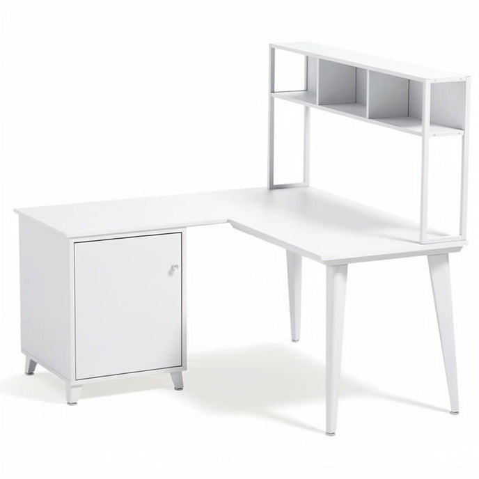 **L-vormig bureau met opslagruimte in wit**