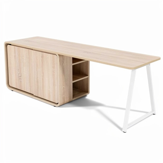Technische titel in het Nederlands: **Moderne houten bureau met opbergruimte en minimalistisch ontwerp**