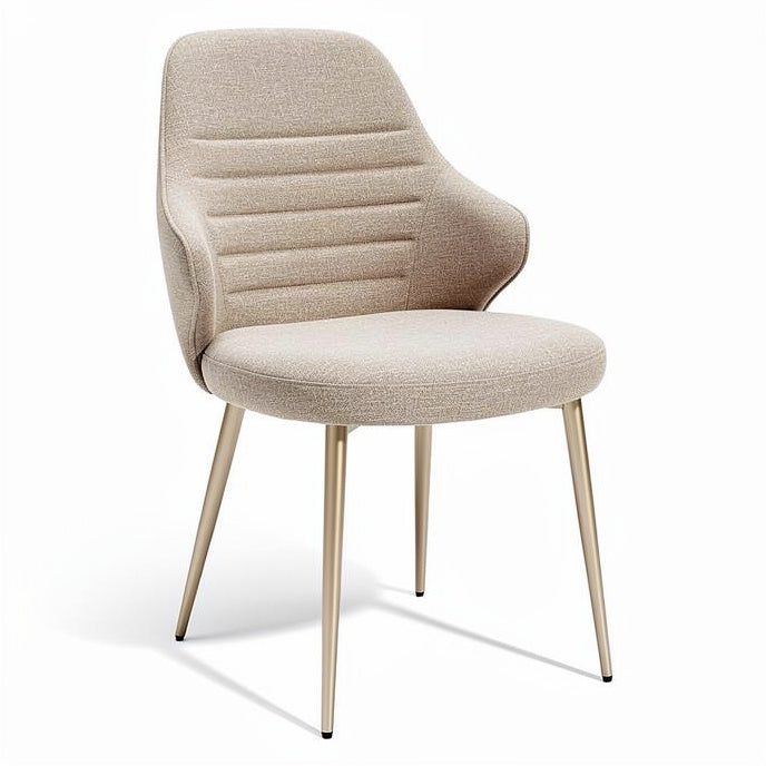 **Moderne eetkamerstoel met stoffen bekleding en metalen poten**