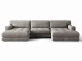 **Technische titel in het Nederlands: Moderne L-vormige bank van grijs stof met chaise longue**