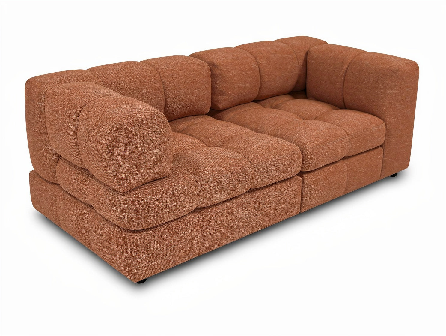 **Technische titel in het Nederlands: Moderne L-vormige Bank met Boucle Stof en Comfortabele Kussens**